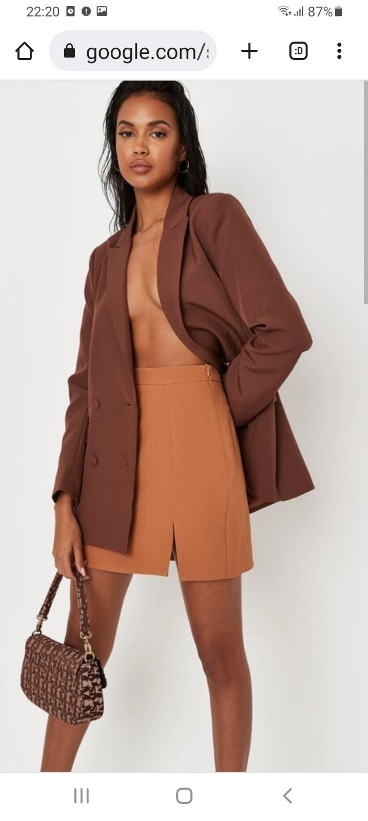 MISSGUIDED Minigonna Misguided Tan Taglia 18 Sartoriale Doppio Spacco