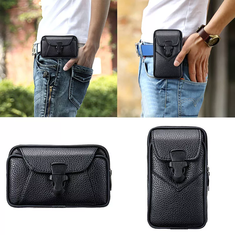 Men Practical Phone Wallet Case Belt Leather Pouch Phone Waist Bag Mobile