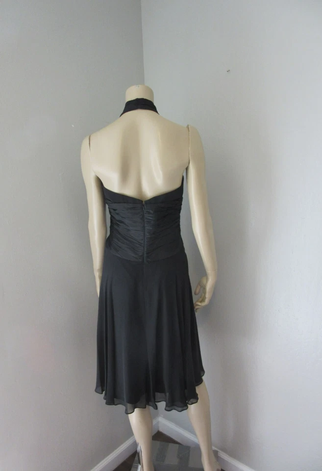 MAGGY LONDON Black Halter 6 Sleeveless Sheer Chiffon Silk V-Neck Dress BR25 - Image 4 of 4