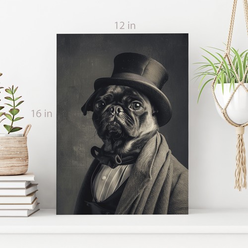 Pug Wearing Hat Canvas Wall Art Picture Print Ready To Hang - Picture 5 of 5