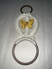 Vintage Macrame Towel Holder White Bohemian Butterfly Mid Century MCM Wall Hang