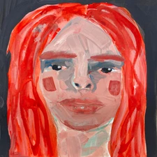 Woman Portrait Painting 8x8 Red Painterly Naive Outsider Art Miz Katie