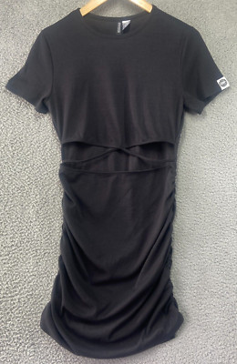H&M Divided Black Bodycon Knee Length Short Sleeve Dress Cut Out Midriff Size M