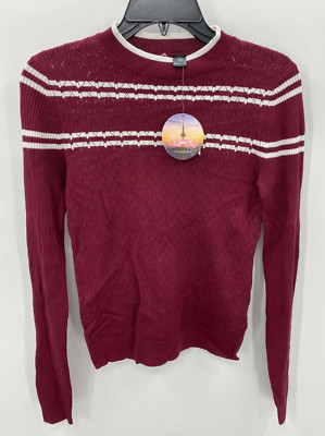 Love By Design Sweater Womens Large Maroon Stripe Ribbed Mock Neck Pullover