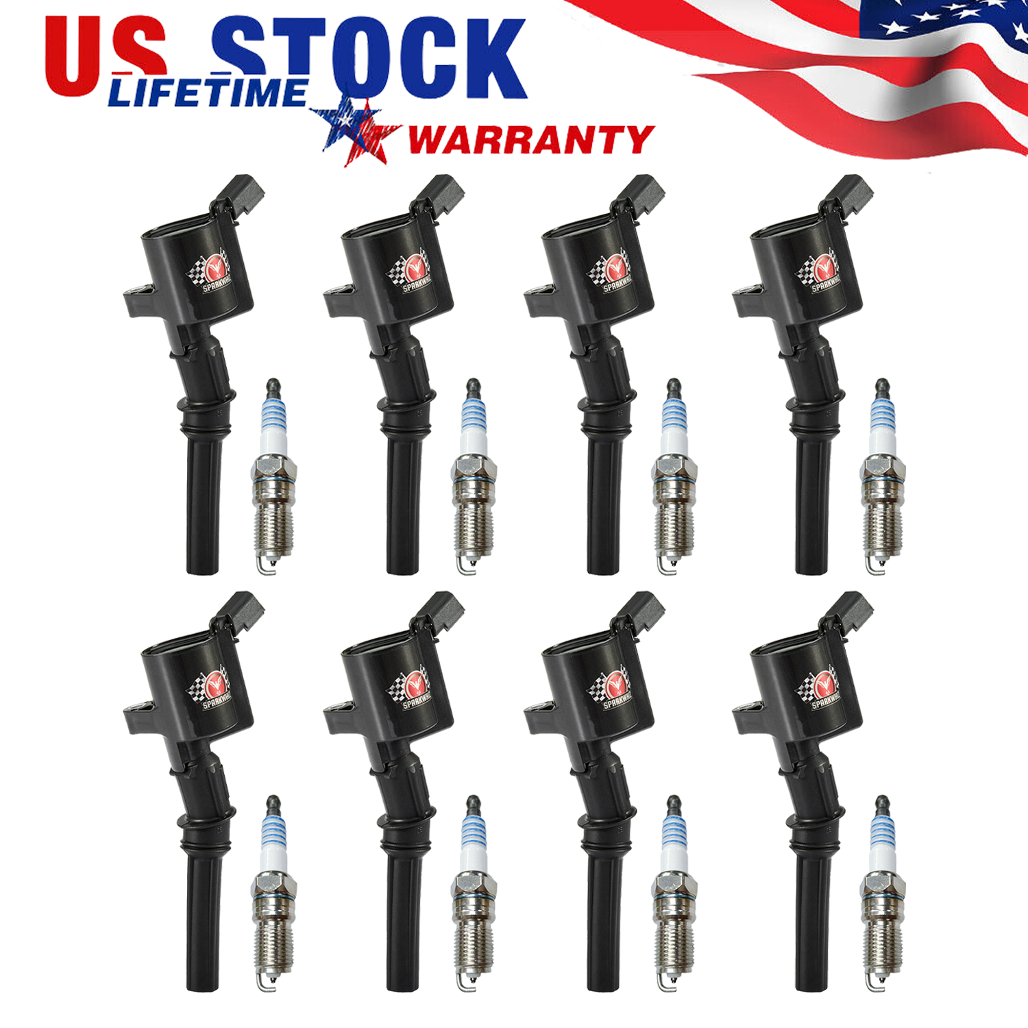 High-Performance 8pc Ignition Coil & Spark Plug Set for Ford 4.6L 5.4L V8 DG457 DG472 DG491 DG508 SP479