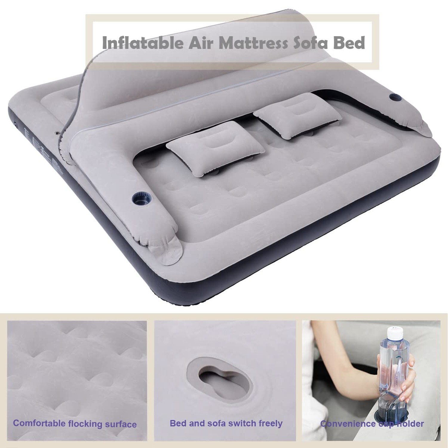 Tialoer King Size Inflatable Air Mattress Sofa Bed for Camping with