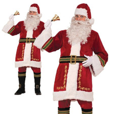 Deluxe Santa Claus Classic Costume Father Christmas Xmas Plush Fancy Dress Outfi
