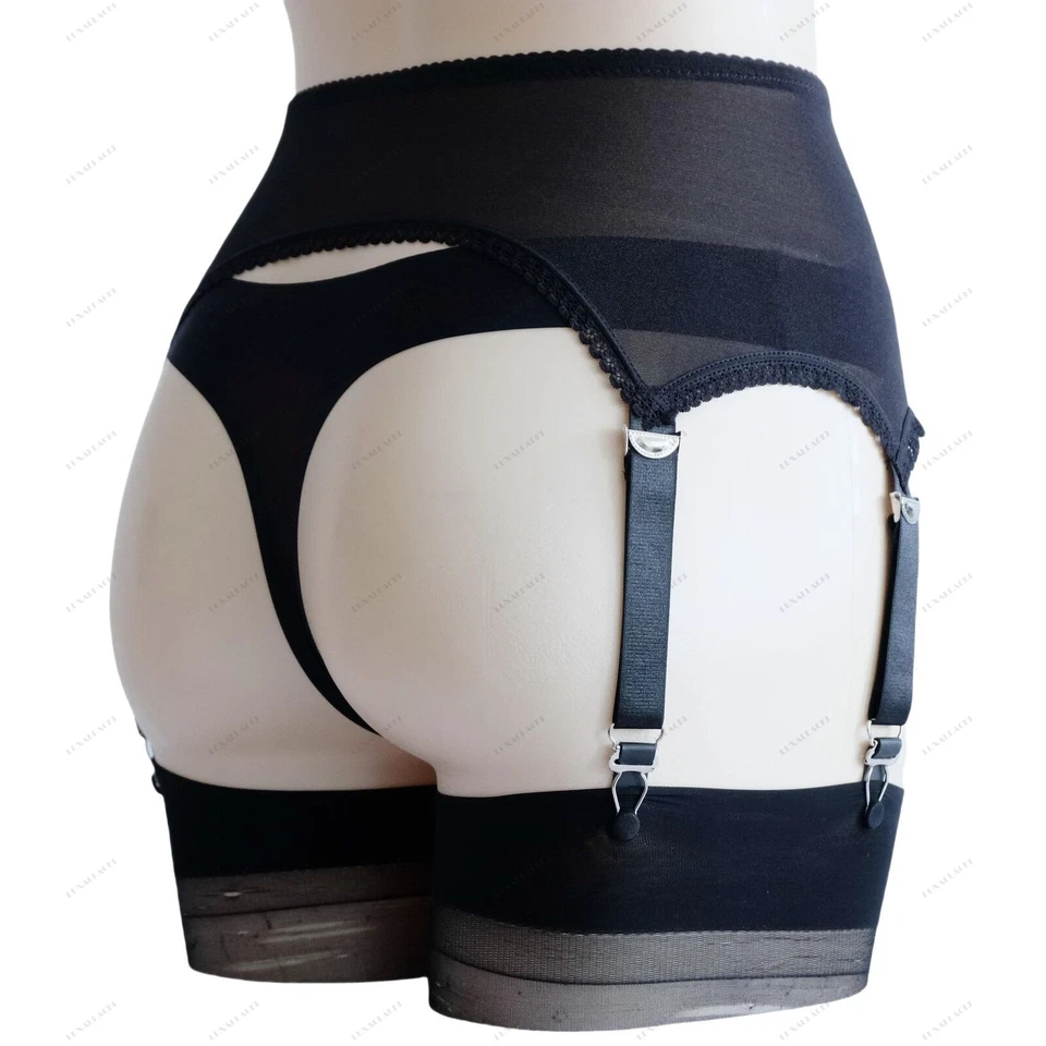 Luxallacki Mesh Lace Patchwork Garter Belt 6 Straps Suspender Metal Clips Girdle - Image 4 of 4