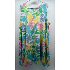 Women's Tropical Floral Print Sleeveless V Neck Swing Dress