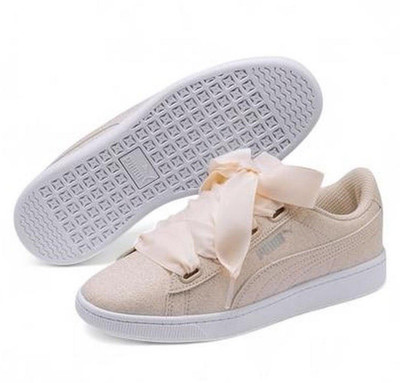 PUMA Low-Top Lace-Up Athletic Sneakers Beige Satin Ribbon Laces Unisex