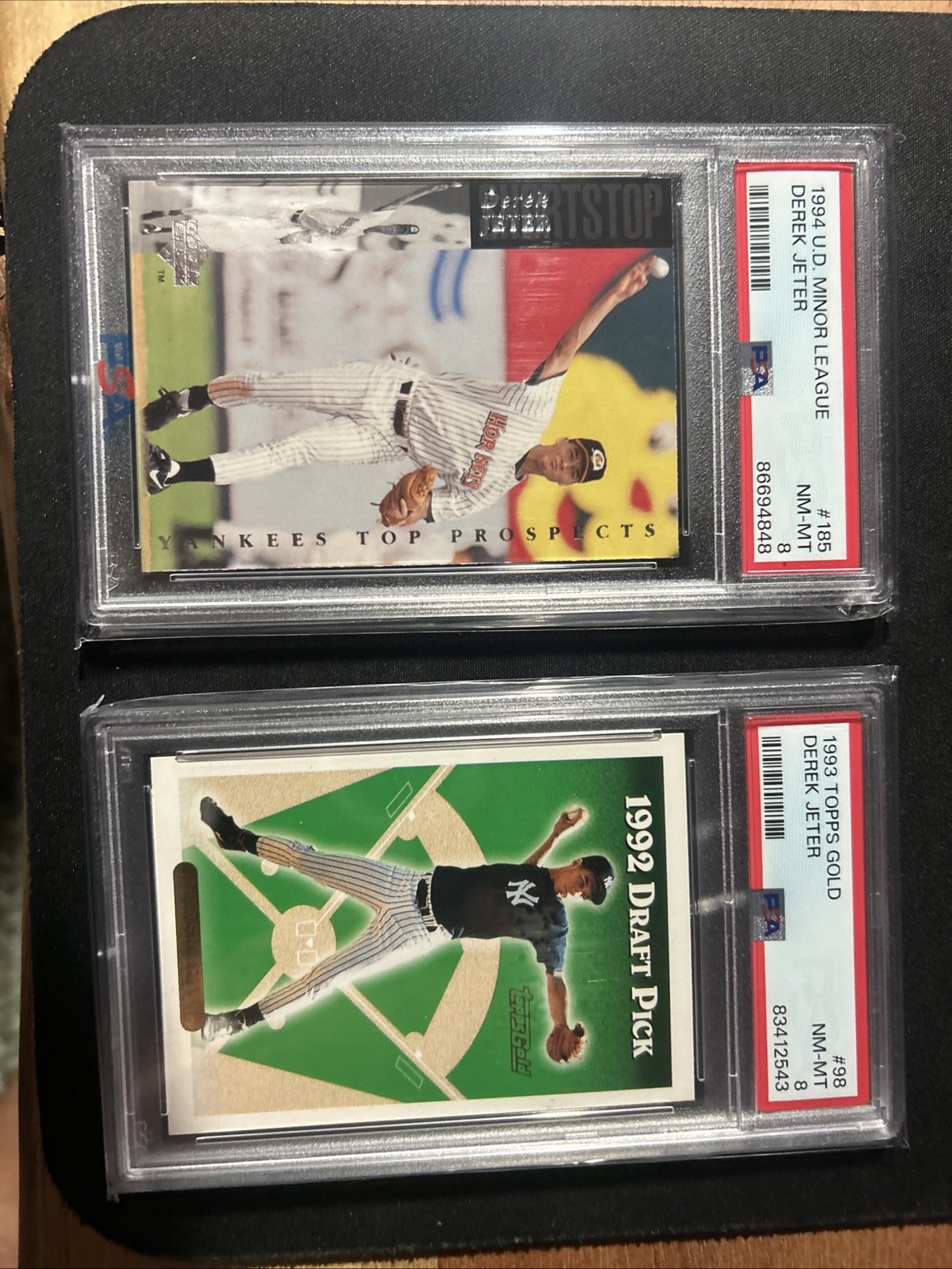 Derek Jeter 1993 Topps Gold PSA 8/1994 UD Minor League PSA 8 (2)card Set view 3