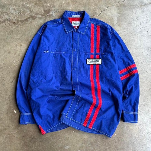 Pepe Jeans, Vintage 90s Pepe jeans pj500 series blue and red unique racing button up