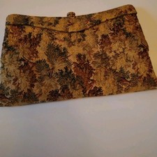 Lewis Vtg Tapestry Clutch Eving Bag, Christma Party, Cold Shimmer W/ Pinecones,