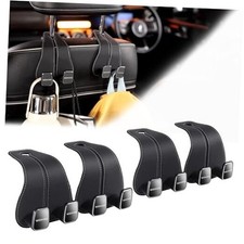 Wide Purse Hook for Car, Twin Hook Leather Car Headrest Hangers, Black-4PCS
