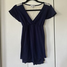 Vintage 90s/Y2K Navy Blue Crochet Floral Babydoll Top Tie Back from DELiA s XS/S