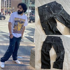 Carhartt Cargo Pants Ripstop 32x30 Black Grunge Paint Splatter B342 Size 32x30