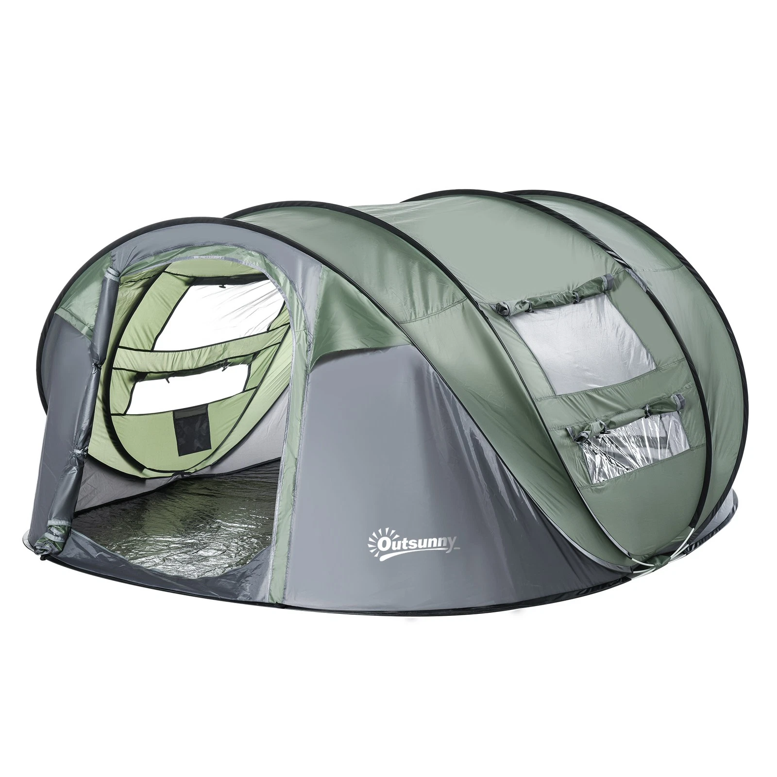 Outsunny Camping Tent Dome Pop-up Tent with Windows for 4-5 Person Dark Green