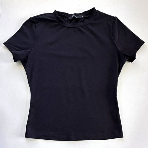 Trendy Queen Black Short Sleeve Top Size M Buttery Soft Double Lined Slim Fit