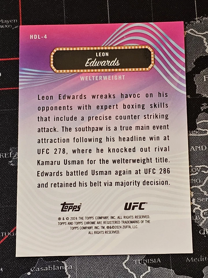2024 Topps Finest UFC - Headliners Leon Edwards #HDL-4 Aqua Glitter Refractor - Image 2 of 2