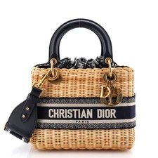 Christian Dior Lady Dior Bag Wicker and Oblique Canvas Medium