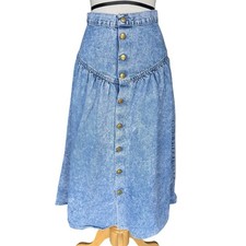 Vintage 90s Acid Wash Denim Drop Waist Button Down Skirt Pleated Size 0/2 READ
