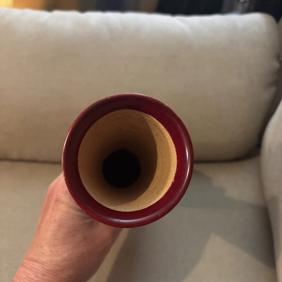 Vtg. Hand Carved Wooden Vase W Flowers & Leaves Design. 2 Toned Wood.Intricate  - Image 4 of 4