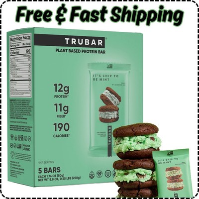 TRUBAR Protein Bar, It's Mint to Be Chip, Plant Based Protein, Vegan, 5 ct New