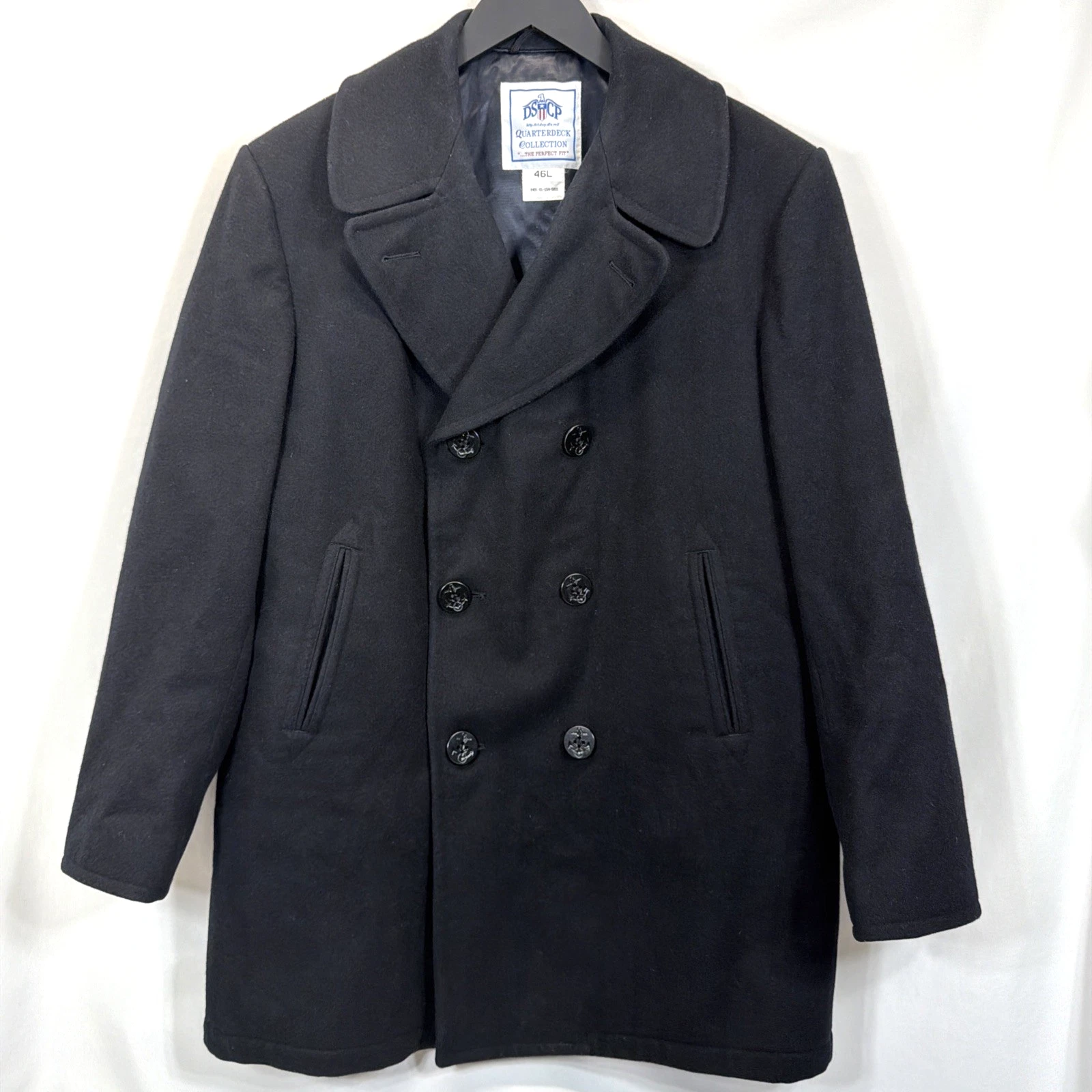 US Navy Issued Peacoat Military Authentic DSCP Thick Wool Men 46 L Black USN image 1