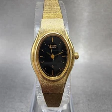Citizen CQ Watch Women 17mm Black Dial Gold Tone Oval 5930-S25350 New BatteryA12