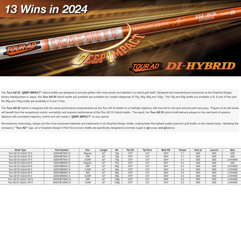 New Graphite Design TOUR AD DI Hybrid  Shaft  Choose  Weight/ Flex/ Adapter - Image 2 of 4