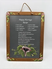 11.5” X 8.5” Wood Framed Slate Chalkboard "Happy Marriage" Vintage
