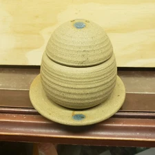 Lidded Mino Ware Ceramic Bowl With Lid & Matching Saucer