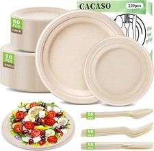 250 PCS Compostable Paper Plates Set,Heavy Duty Disposable Paper Plates