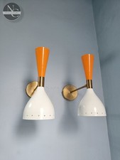 Mid Century Brass Diabolo Wall Sconce Pair Italian Stilnovo Style 2 Color