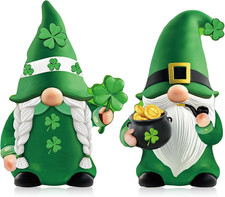 St. Patrick's Day Gnome Figurines - 2 Pcs Wooden Irish Decor for Home  Office