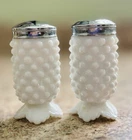 Vintage Milk Glass Hobnail Footed Salt & Pepper Shakers Classic English Pattern