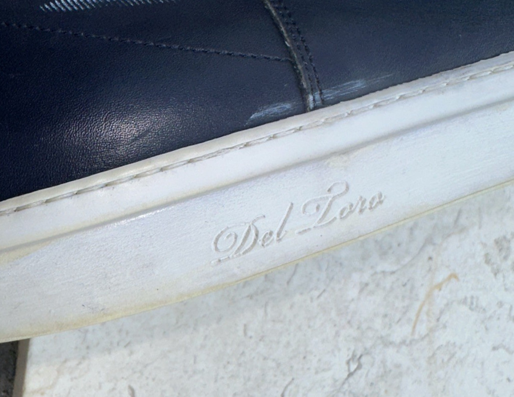 Del Toro Blue Leather Rubber Sole Lace Up Low Top Sneakers Sz 9 Made In Italy