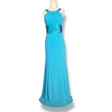 David s Bridal Turquoise Chiffon Halter Maxi Dress Formal Evening Size 2