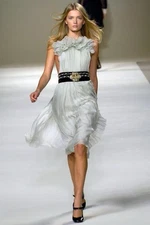 Rare Chloe Fall/Winter 2007 Frothy Pastel Green Embellished Pleated Silk Dress