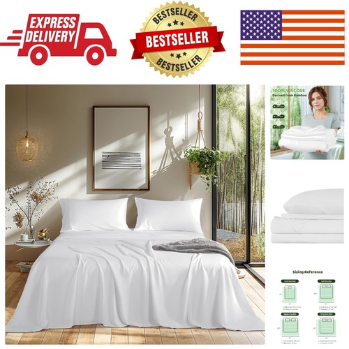 Breathable & Hypoallergenic Queen Bed Sheets - 100% Bamboo Viscose ...