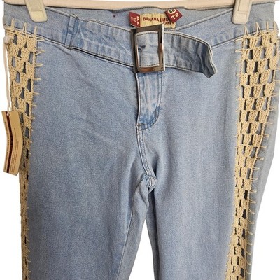 Banana Limon Womens Brazilian Jeans Sz 28 Crochet Y2K Boho Flare