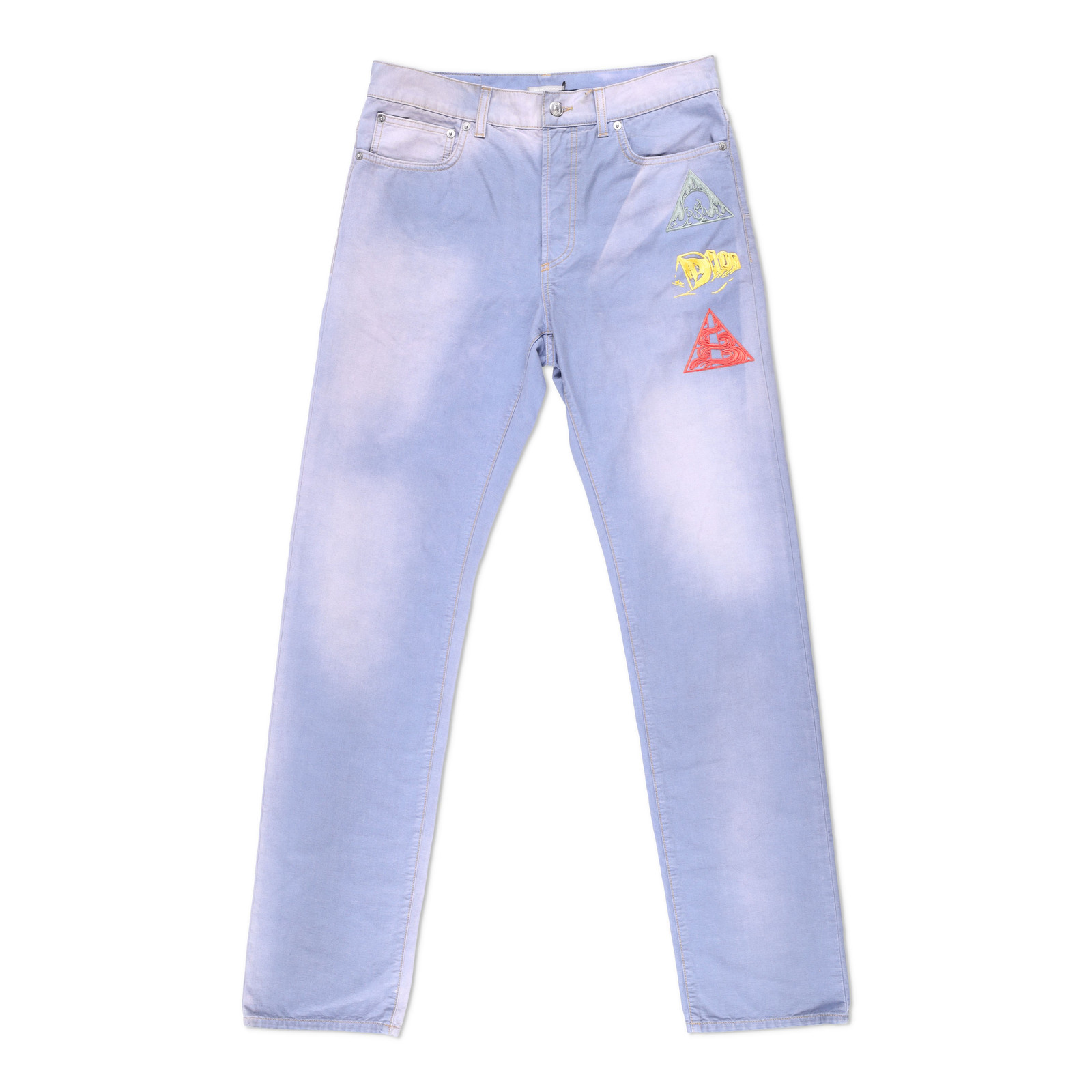 DIOR HOMME Mens Denim Straight Jeans Embroidered Logo Blue Size 31 RRP 1195