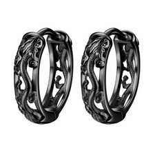Men Dragon Earrings Small Round Earrings Cool Ear Jewelry Black