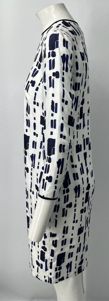 Vestido recto Max Mara ALTERED blanco/azul marino estampado manga 3/4 talla L Foto 2 de 4