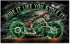RIDE IT LIKE YOU STOLE IT FLAG   novelty flag  3 X 5 UTV/ATV INDIAN SKULL