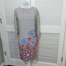 Chicos Dress Womens X Small Colorful Floral Border Print Gathered Sleeves