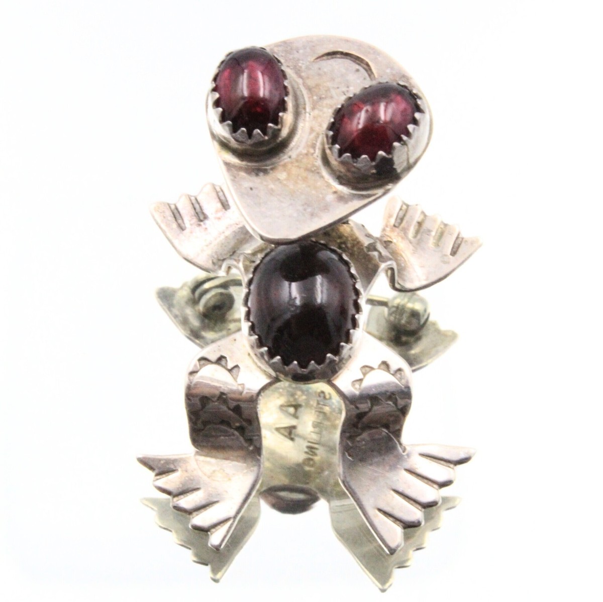 Art Acoya Stamped Sterling Silver Garnet Navajo 3D Toad Pin Pendant View 2