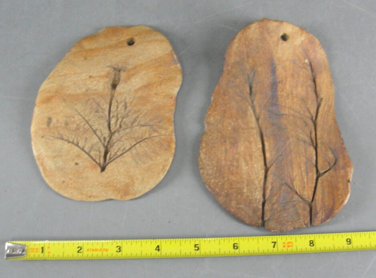 STONEWARE BRANCH LEAF FLORAL IMPRESSIONS 🍁 HANGING DECOR WALL PLAQUE TILE LOT 2