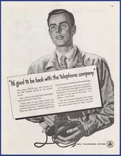 Vintage 1946 BELL TELEPHONE SYSTEM AT&T Phone Ephemera 40's Print Ad