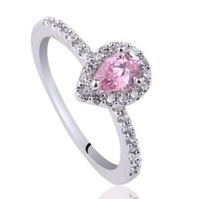 Women Pear Shape Center Stone Sterling Silver Engagement Ring Size 6-9